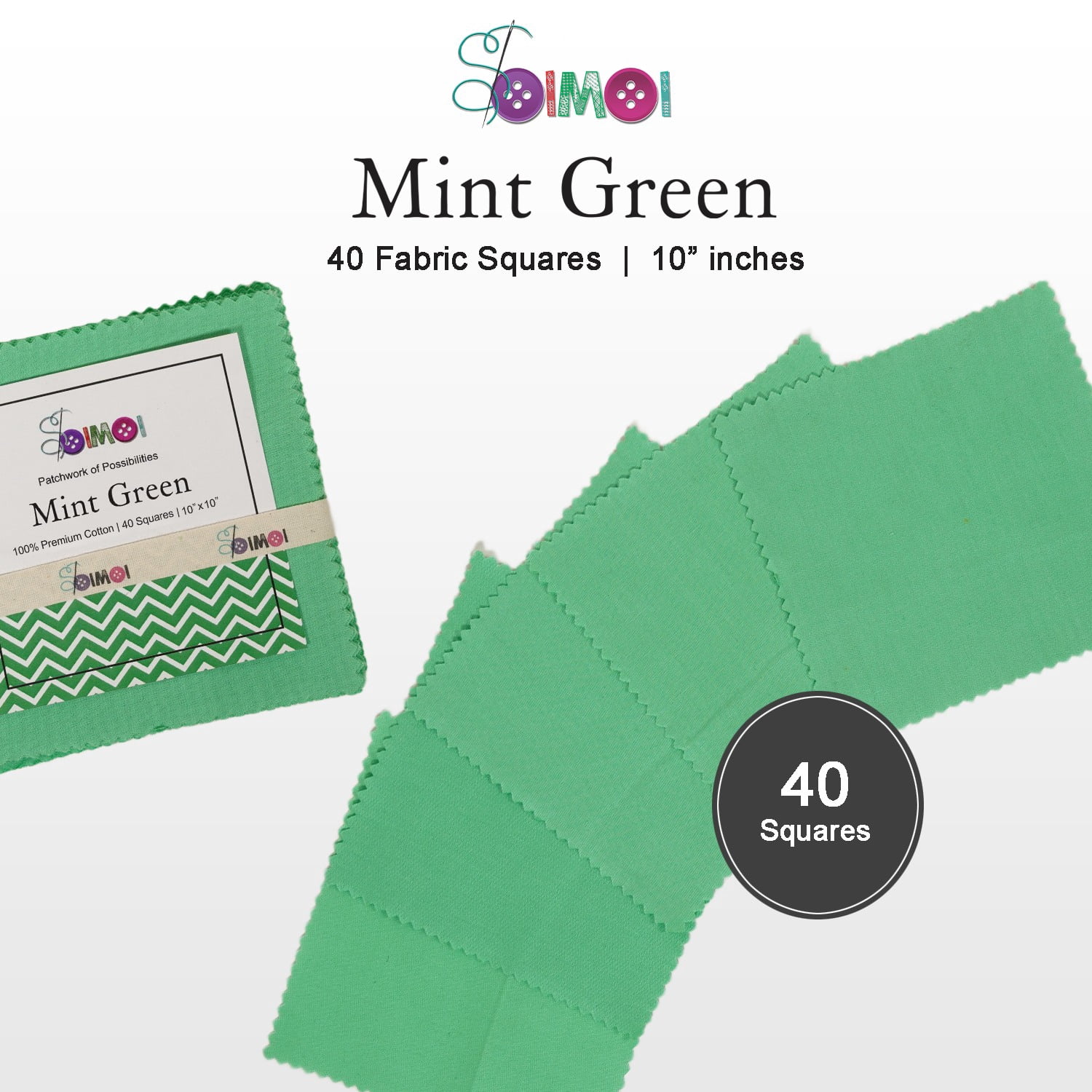 Soimoi 40 Pcs 10 x 10 inches Solid Quilting Fabric Bundles Precut, DIY Cotton Fabric Squares, Solid Layer Cakes Patchwork Materials for Crafts, Charm Squares for Quilts, Sewing - Mint Green