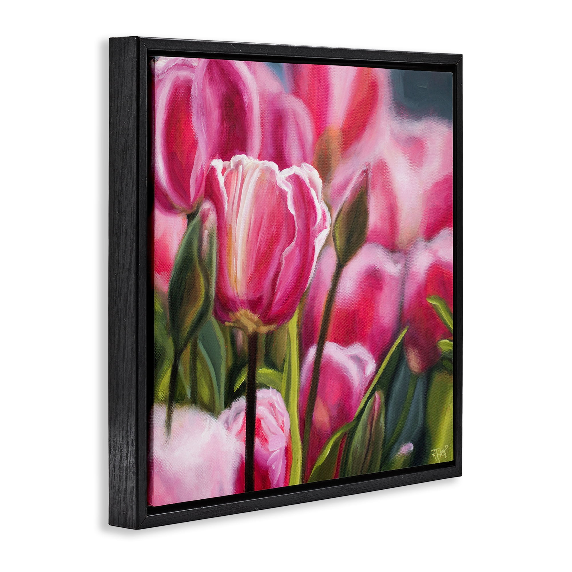 Stupell Industries Pink Tulips Garden Plants & Flowers Painting Black Floater Framed Canvas Art Print Wall Art, 18 x 18