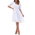 thumbnail image 2 of INSPIRE CHIC Women's Dress Chiffon Metallic Stars Ruched Sleeve V Neck A-line Dress M White, 2 of 6
