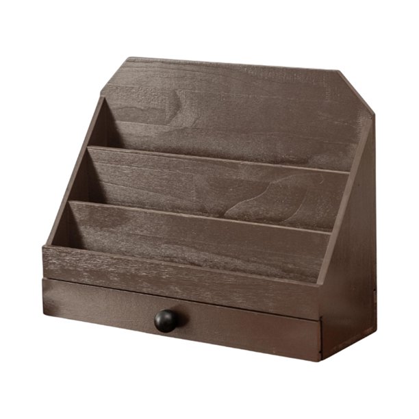 Organizador de tarjetas, tarjetero, estante para postales, almacenamiento de tarjetas hecho de madera con Marrón