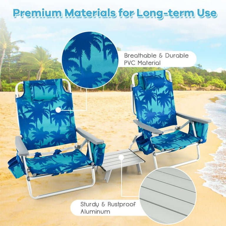 Gymax 2-Pack Folding Backpack Beach Chair Table Set 5-Position