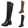 thumbnail image 5 of Knee High Motorcycle Riding Boots for Women Leather Buckle Zipper Knee Length Combat Tall Boots, 5 of 6
