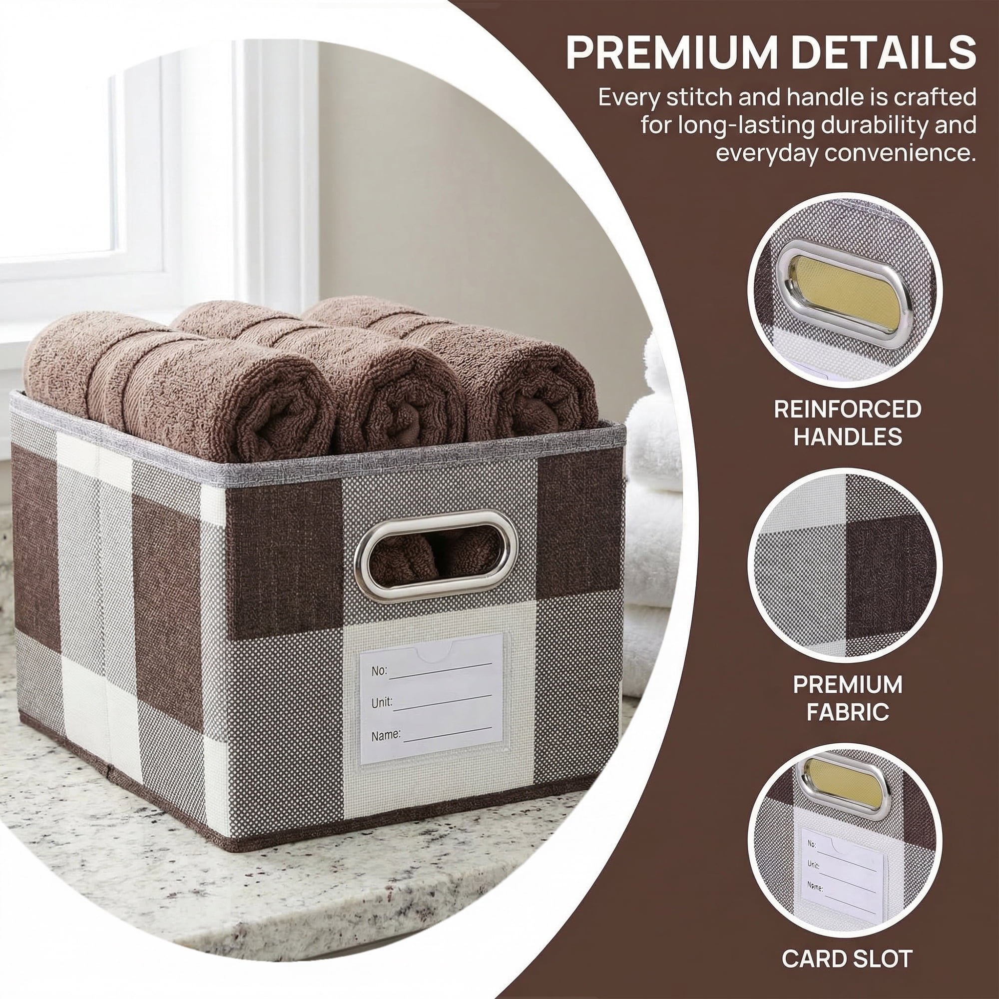 Unique Bargains Storage Bin with Handles for Shelves Closet Coffee 8.7" x 11.4" x 6.7"