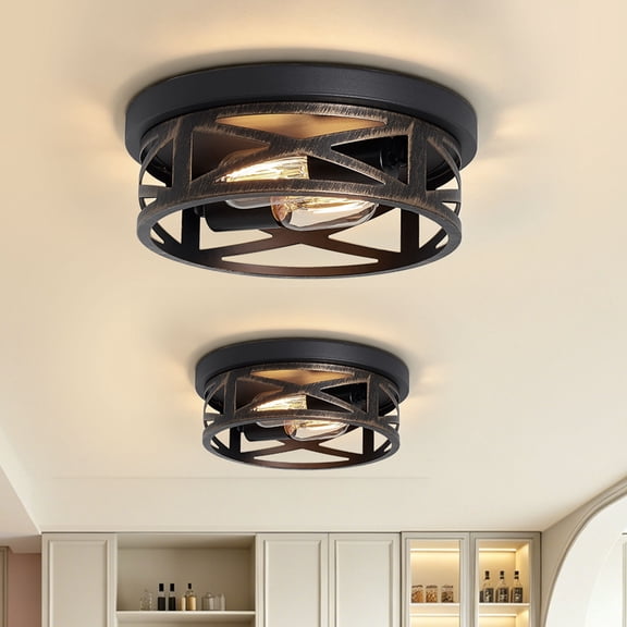 Farmhouse Lights, Rustic Black Industrial Flush Mount Ceiling Light, Ceiling Lamp Farmhouse Lighting Fixture for Hallway, Bedroom, Kitchen, Entrance, 2-Light
