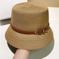 thumbnail image 3 of CoCopeaunts Women Summer Bucket Hat Brown Belt Buckle Decoration Flat Top Straw Bucket Cap Sun Protection Beach Fisherman Hat, 3 of 8