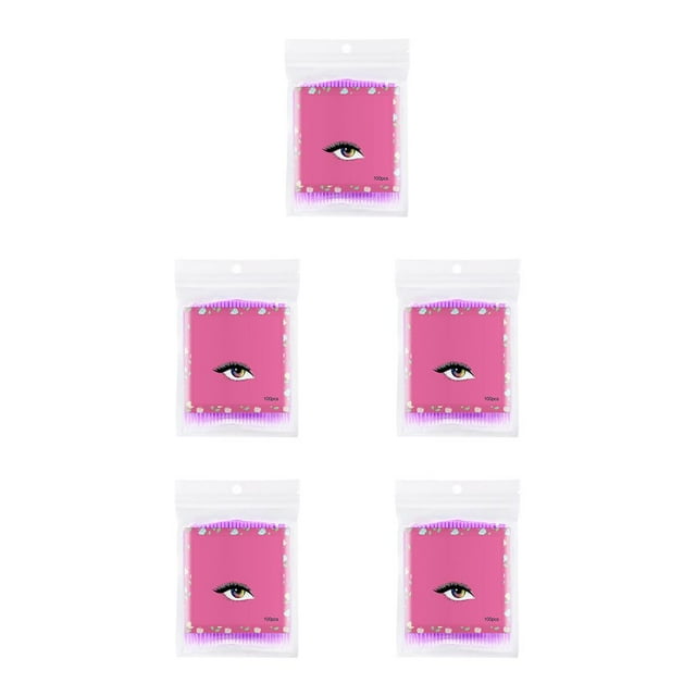 relayinert 100PCS Disposable Colorful Cotton Swabs Micro Brush Eyelashes Extension Cleaning Swab Cosmetic Tools pink 5Set