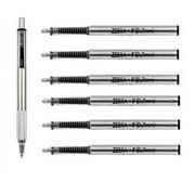 Zebra F-701 Stainless Steel Ballpoint Retractable Pen & Ballpoint F-Refills, Black Ink, 1 Pen & 6 Refills