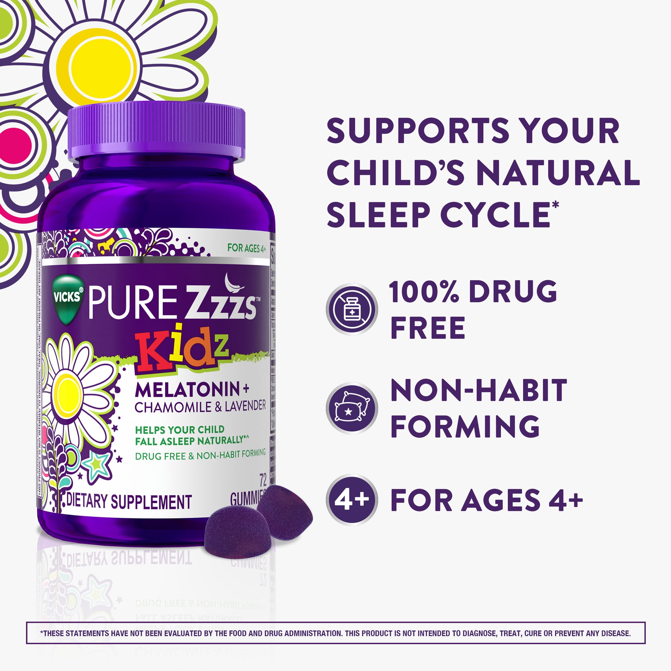ZzzQuil PURE Zzzs Kidz Melatonin Sleep Aid Gummies, Dietary Supplement, Berry, 72 Count