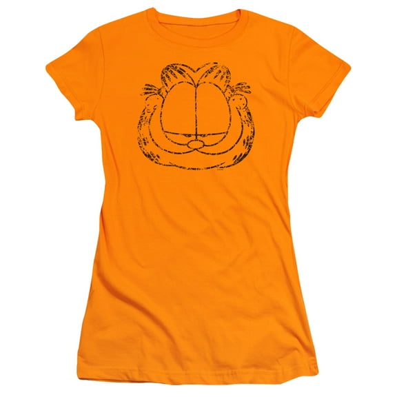Garfield Smirking Distressed S/S Junior Women's T-Shirt Sheer Orange