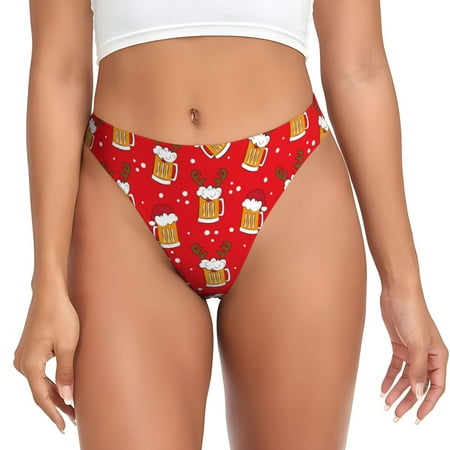Qokaie Christmas Hat beer Printed Women s Cotton Thong Underwear  Sexy Breathable Panties G-string-3X-Large