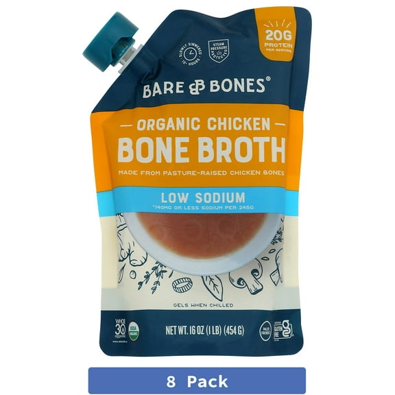 Bare Bones Low Sodium Chicken Bone Broth 16 oz (Pack of 8)