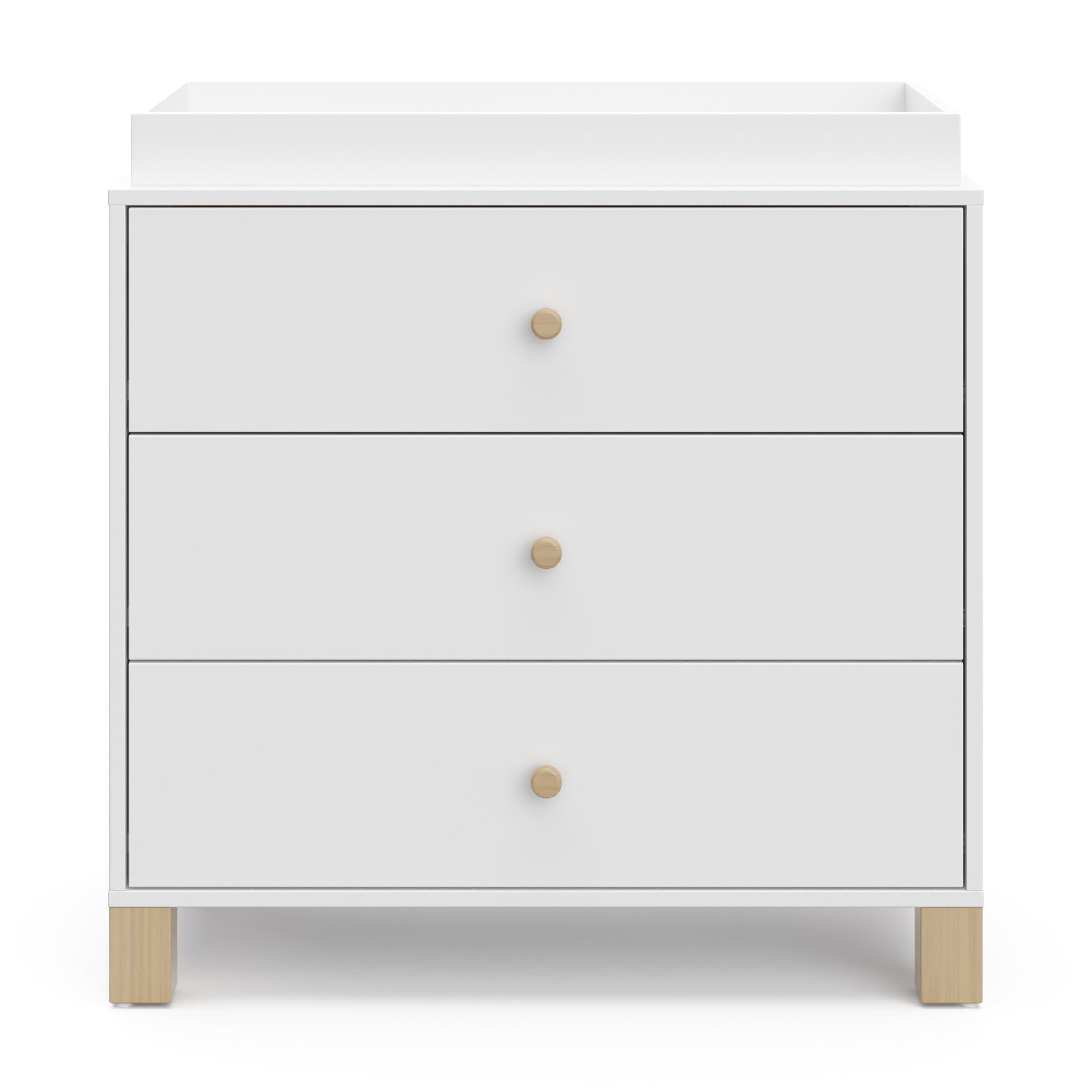 Storkcraft California 3 Drawer Dresser with Infant Changing Topper, White with Driftwood