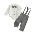 thumbnail image 3 of Ulanda Fall Outfit Newborn Baby Boy Gentleman Long Sleeve Bow Tie Romper Plaid Suspender Pants 2Pcs Christmas Clothes Set (Black, 3-6 Months), 3 of 9