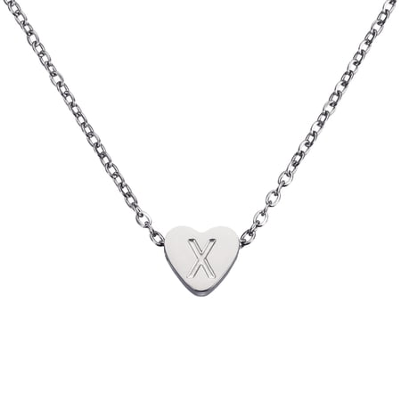 Uxcell Initial Heart Necklace for Women, 18K Gold Plated Stainless Steel Chain Dainty Personalized Name Letter X Pendant Necklaces for Woman Jewelry Gifts, Silver Tone