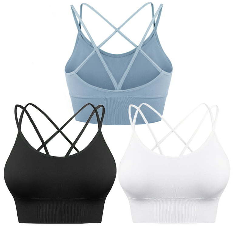 AKAMC Women's Removable Padded Sports Bras Medium Support Workout Yoga Bra  3 Pack,White/Blue/Black,Small at  Women's Clothing store