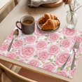 thumbnail image 3 of Pink Roses Placemats Set of 12 Retro Flower Floral Botanicall Plant Leaf Place Mats Indoor Wipeable Table Mats Washable Cloth Dining Table Placemats for Kitchen Holiday Party Home Decor 13x19 Inch, 3 of 9