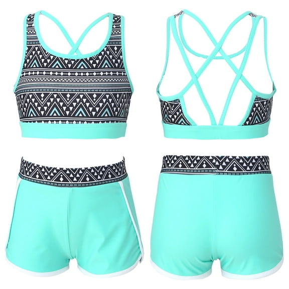 Alvivi Girls Rashguard Swimwear Crisis Cross Tank Top with Shorts 2 Piece Gymnastics Sports Swim Set Mint Green 10