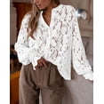 thumbnail image 3 of Blusa de Encaje para Mujer PRETTYGARDEN Manga Larga con Botones Blanca Talla S, 3 of 9