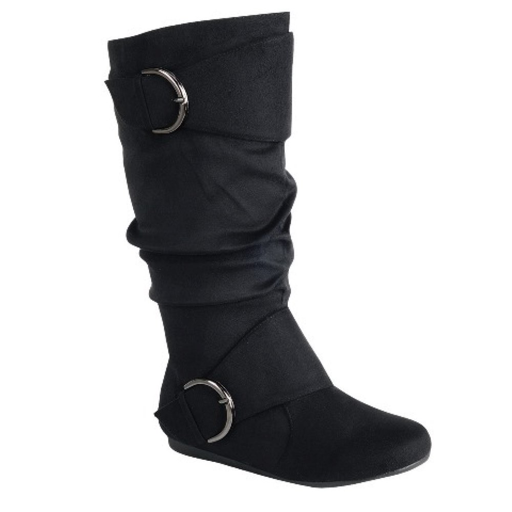 black calf length boots with heel