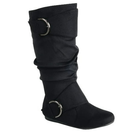 Women's Flat Heel Zipper Buckle Slouchy Mid-Calf Knee High Boot Shoes Size (Kln-70-Black-7)