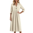 thumbnail image 3 of Uootdi Womens Midi Dresses Stand Collar Elastic Waist Pocket 3/4 Sleeve Lightweight Pullovers Casual Daily Tops Bohemian Holiday Style Gift, 3 of 8