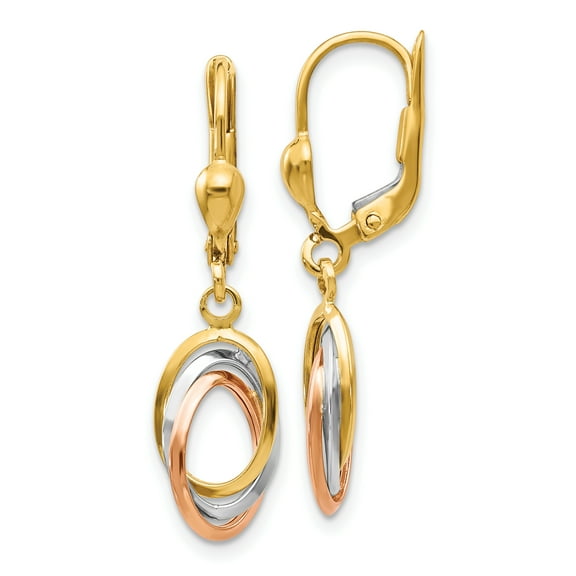 Primal Gold 14 Karat Tri-color Dangle Leverback Earrings