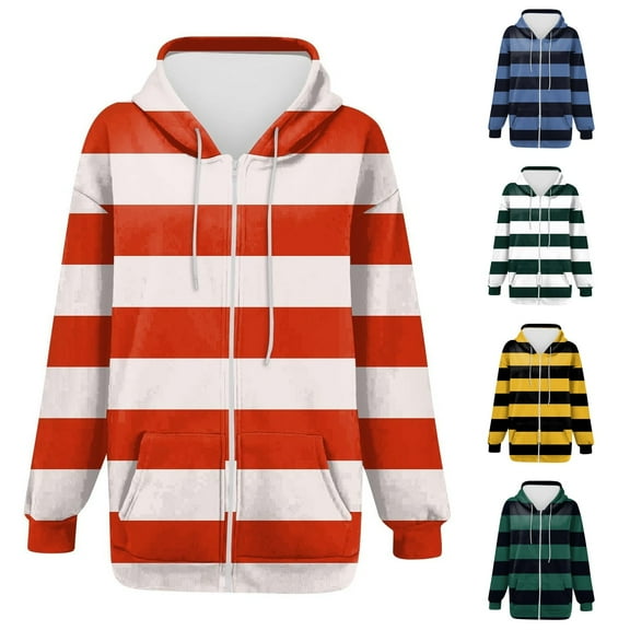 Pxxlle Zip Up Hoodie Women Plus Size Striped Graphic Hoodies Fall Winter Frop Shoulder Hooded Sweatshirt Casual Long Sleeve Sweatshirts with Pockets Mint Green XXL
