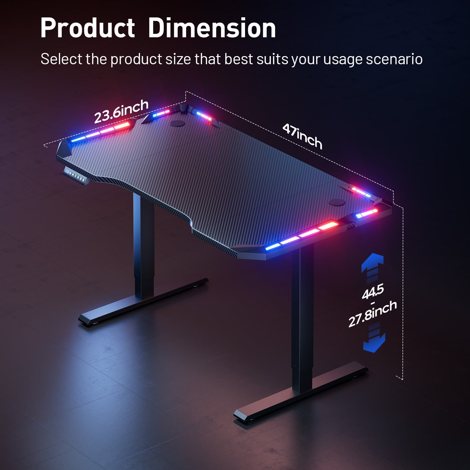 47 inch Gaming Standing Desk with LED Lights & Headphone Hook, Electric Height Adjustable Desk, Sit Stand up Desk with 3 Memory Preset,Computer Desk for Home Office