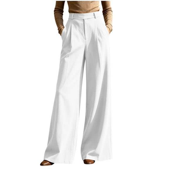 cocolona Womens Summer Casual High Waist Dress Pants Elastic Waist Straight Wide Leg Vacation Pants with Pockets
