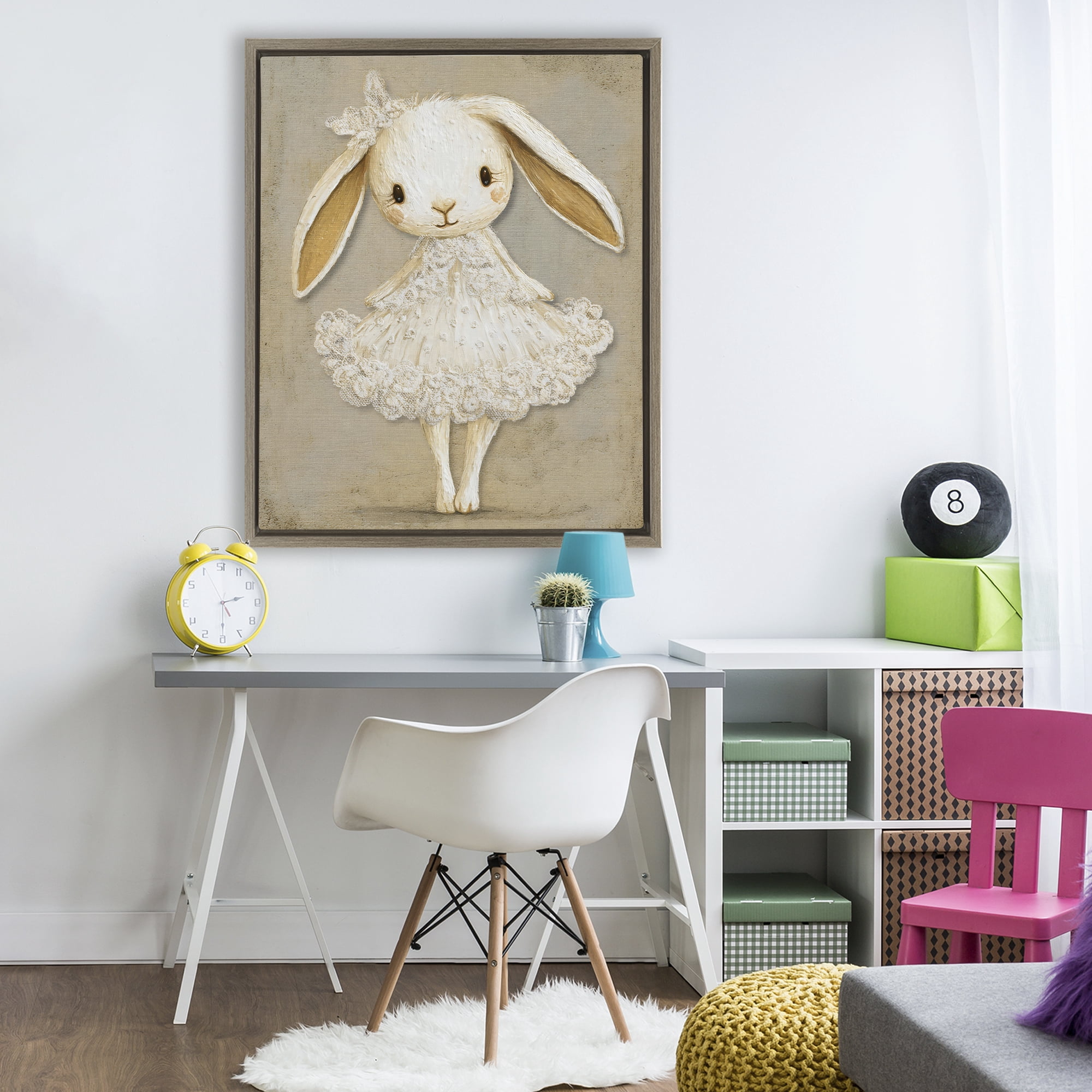 Stupell Industries Ballerina Bunny in Lace Dress Brown Framed Floater Canvas Wall Art, design by Ink Drop Loft
