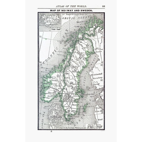 Historic Map - Norway Sweden - Alden 1886 - 23 x 35.77 - Vintage Wall Art