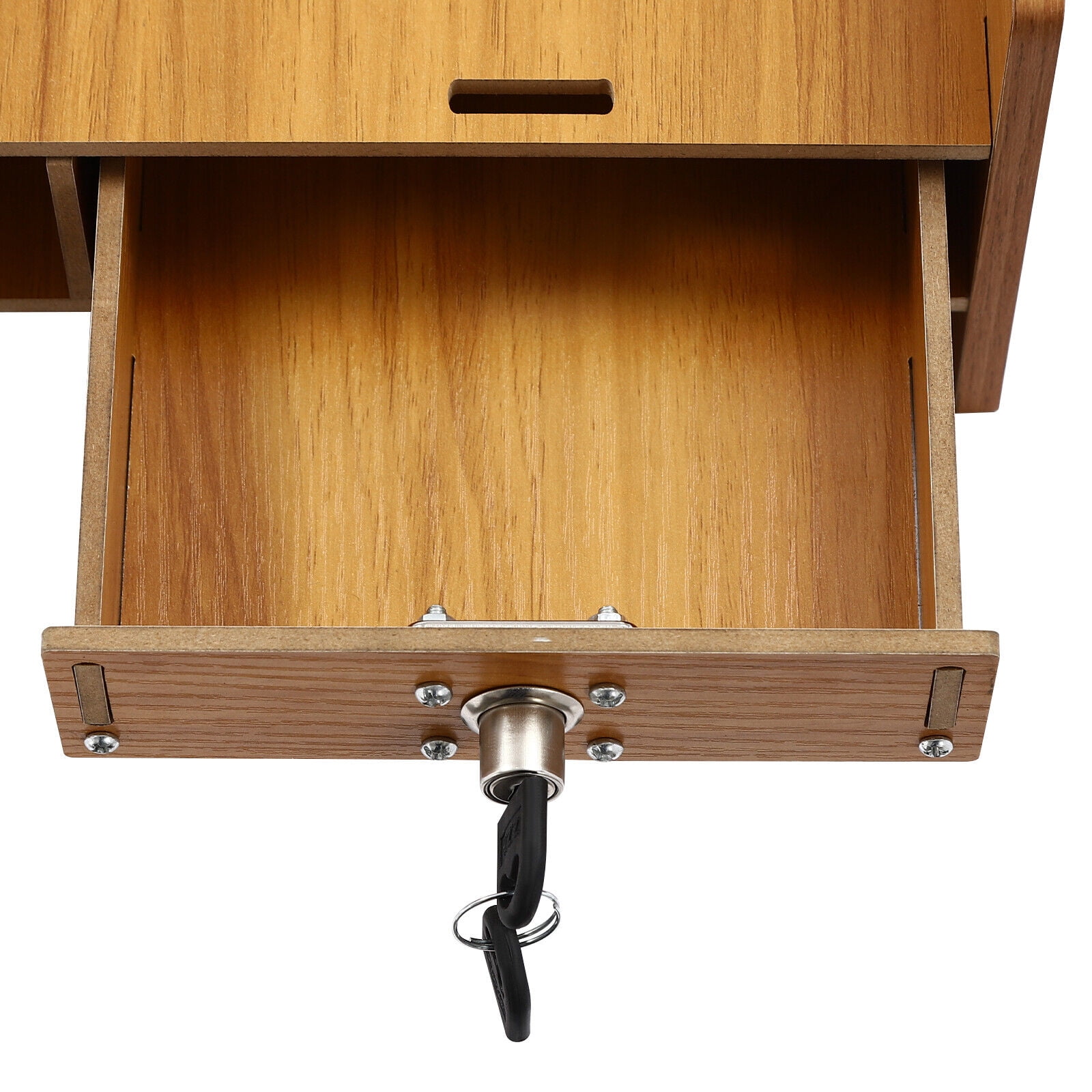 Wood Square Desk Organizer with Drawers  Desktop Storage With Lock, Pen Holder