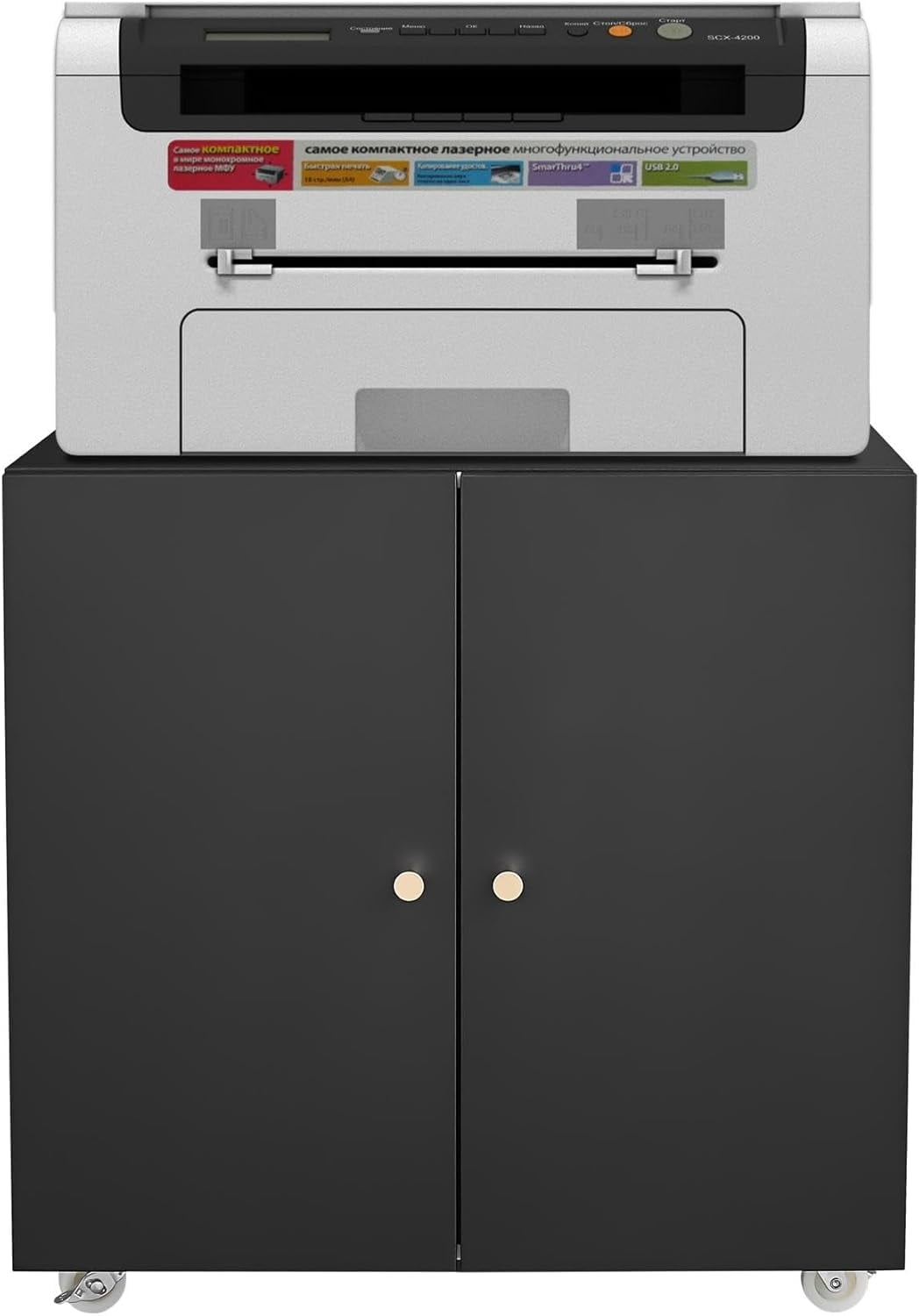 Metal Printer Stand with File Storage Cabinet, Printer Cabinet File Cabinet On Wheels with Door and Adjustable Shelf, Printer Table Stand for Home Office 23.62" H Black