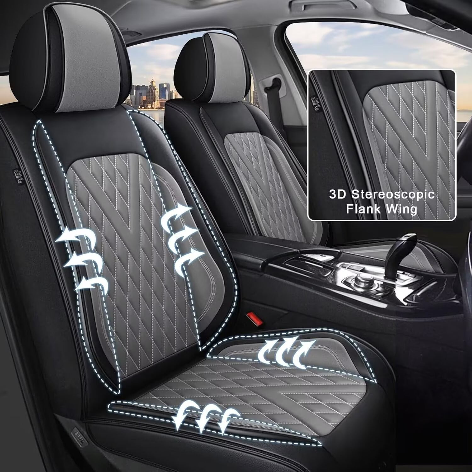 DIKSOAKR Car Seat Cover Fit for Honda HR-V/HRV 2016-2024 2025:Faux Leather Seat Protector Waterproof Anti-Slip Premuim Auto Interior Accessories(Black&Grey),Front Seat(2 Seats)