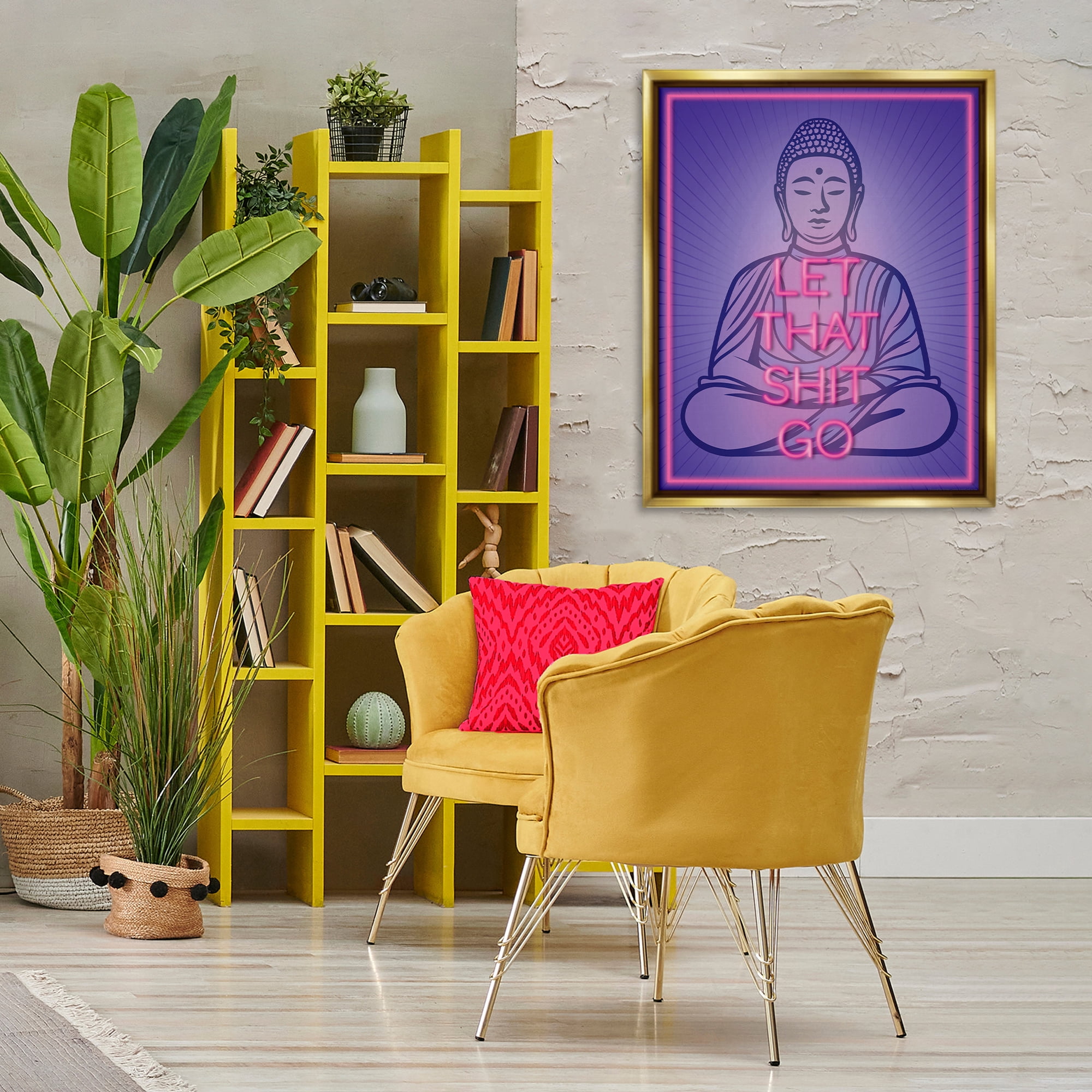 Stupell Industries Let That Sh*t Go Meditation Novelty & Humor Painting Gold Floater Framed Canvas Art Print Wall Art, 25 x 31