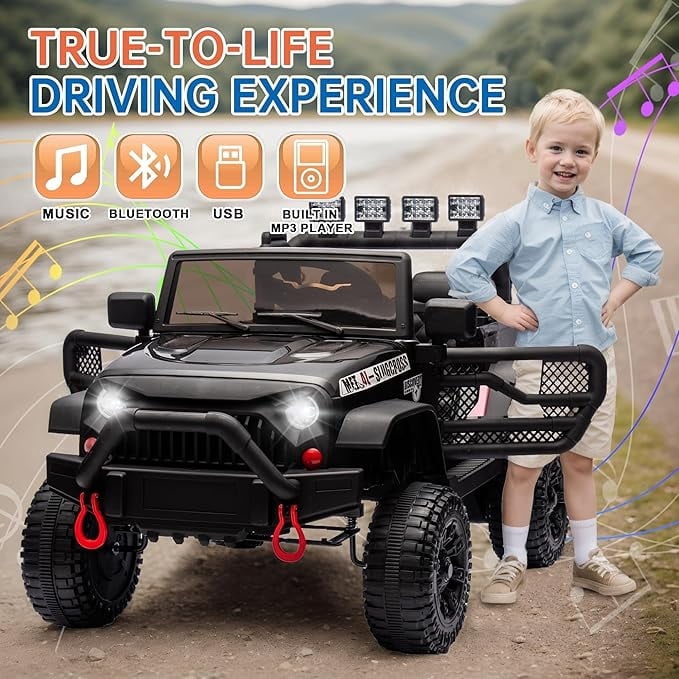 DYNALUNE  24V Kids Ride on Jeep, 400W Battery Powered Car with 4-Wheel Suspension & Music