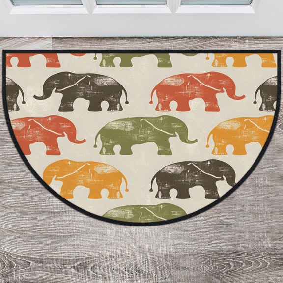CURLYOOT Elephant Half Round Door Mat 40'' x 63'', Indoor Outdoor Entrance Rug, Semi Circular Area Rug, Non Slip Washable Absorbent Doormat, Laundry Room Rug