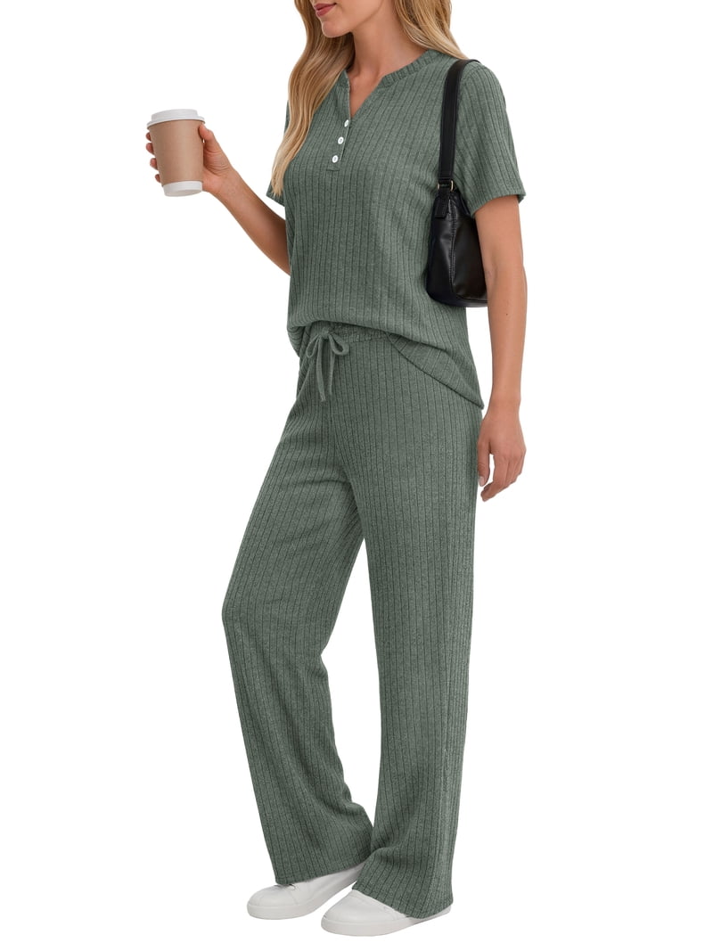 Fantaslook Two Piece Lounge Sets for Women Summer Outfits Henley V