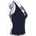thumbnail image 6 of Lkhaha Women's Deep V Halter Bodysuit with Keyhole Cutout Form Fitting Clubwear Navy M, 6 of 6