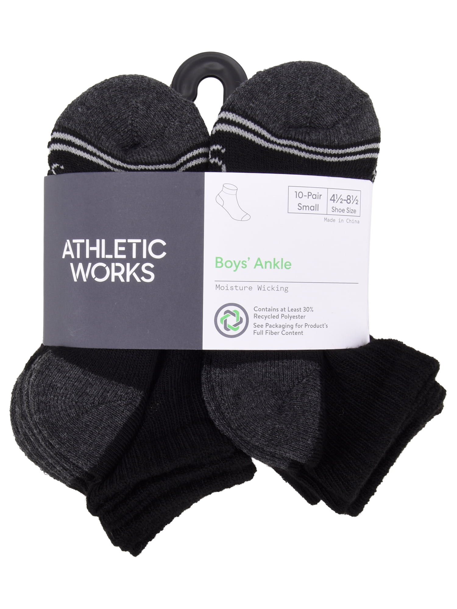 Athletic Works Boys Cushioned Ankle Socks 10-Pack Sizes Small to Large