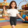 thumbnail image 5 of QIUOMBBP Girls High Waist Denim Shorts Straight Wide Leg Jeans Short with Pockets Slim Fit Summer Short Pants Black 110, 5 of 10