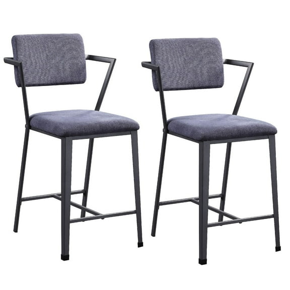 Fabric Upholstered Metal Counter Height Chair, Set of 2,Gray and Black