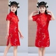 thumbnail image 5 of Mercatoo Girls Chinese Qipao Dress 𝐅loral Short Sleeve Slim Fit Cheongsam Dresses New Years Outfits Tradtional Clothing Performance, 5 of 5