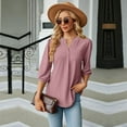 thumbnail image 5 of SWSMCLT Women's Soft Shirt Slim Fit Lantern Sleeve Fall Winter T Shirt 3/4 Sleeve V Neck Lightweight Spring Top Dark Pink Small, 5 of 5
