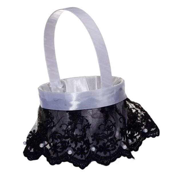 Delicada canasta de flores para niña de las flores, símbolo de amor, contenedor de dulces de frutas, encaje Negro