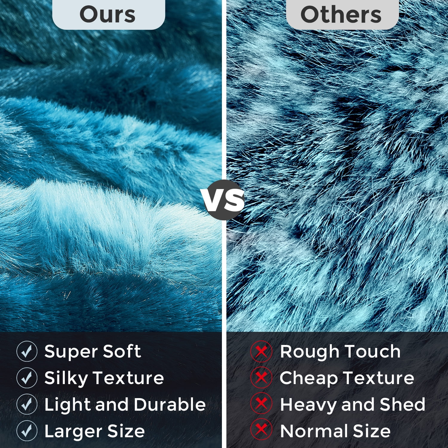 MOOFUN Faux Rabbit Fur Throw Blanket- 60x80 inches, Soft Fluffy Cozy Warm Fuzzy Machine Washable, Durable Blanket for Couch and Bed - Teal