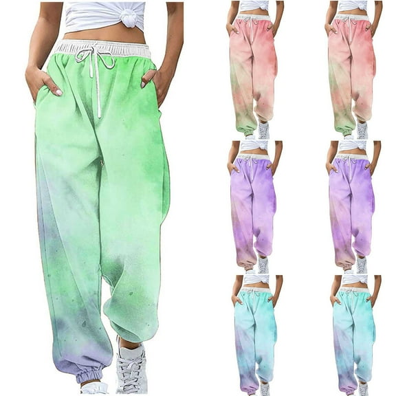 Color Blocked Printed Drawstring Pants, High Waisted Wide Leg Lounge Pants, Buttery Soft Elastic Waist Joggers Sweatpants, Casual Daily Aesthetic Streetwear, Fashion Gifts for Women