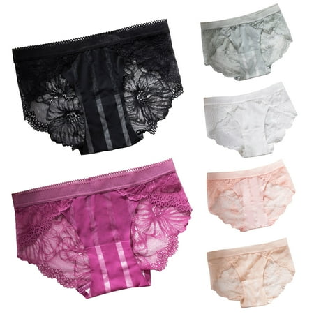 

rygai Women Seamless Jacquard Lace Patchwork Cotton Underwear Briefs Wine Red M