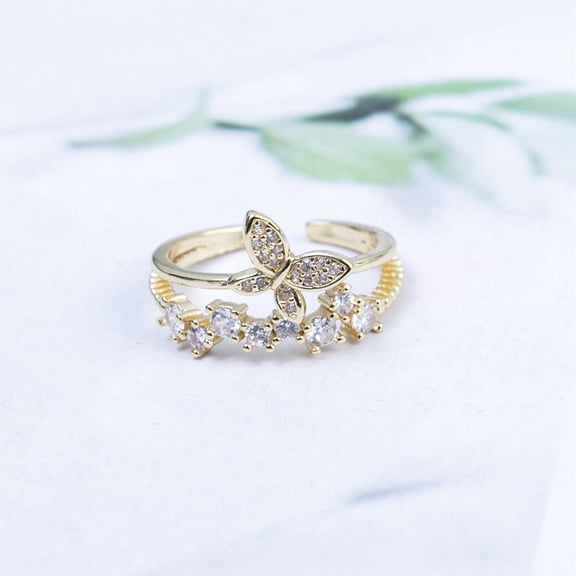 Women's Fashion Minimalist Double Butterfly Wing Copper Ring, Electroplated Gold or Silver Finish