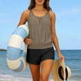 thumbnail image 2 of Guluxicc 2 Piece Women's Sporty Tankini Sets Solid Color Drawstring Waist with Pockets Backless Summer Beach Bathing Suits Swimwear, 2 of 7